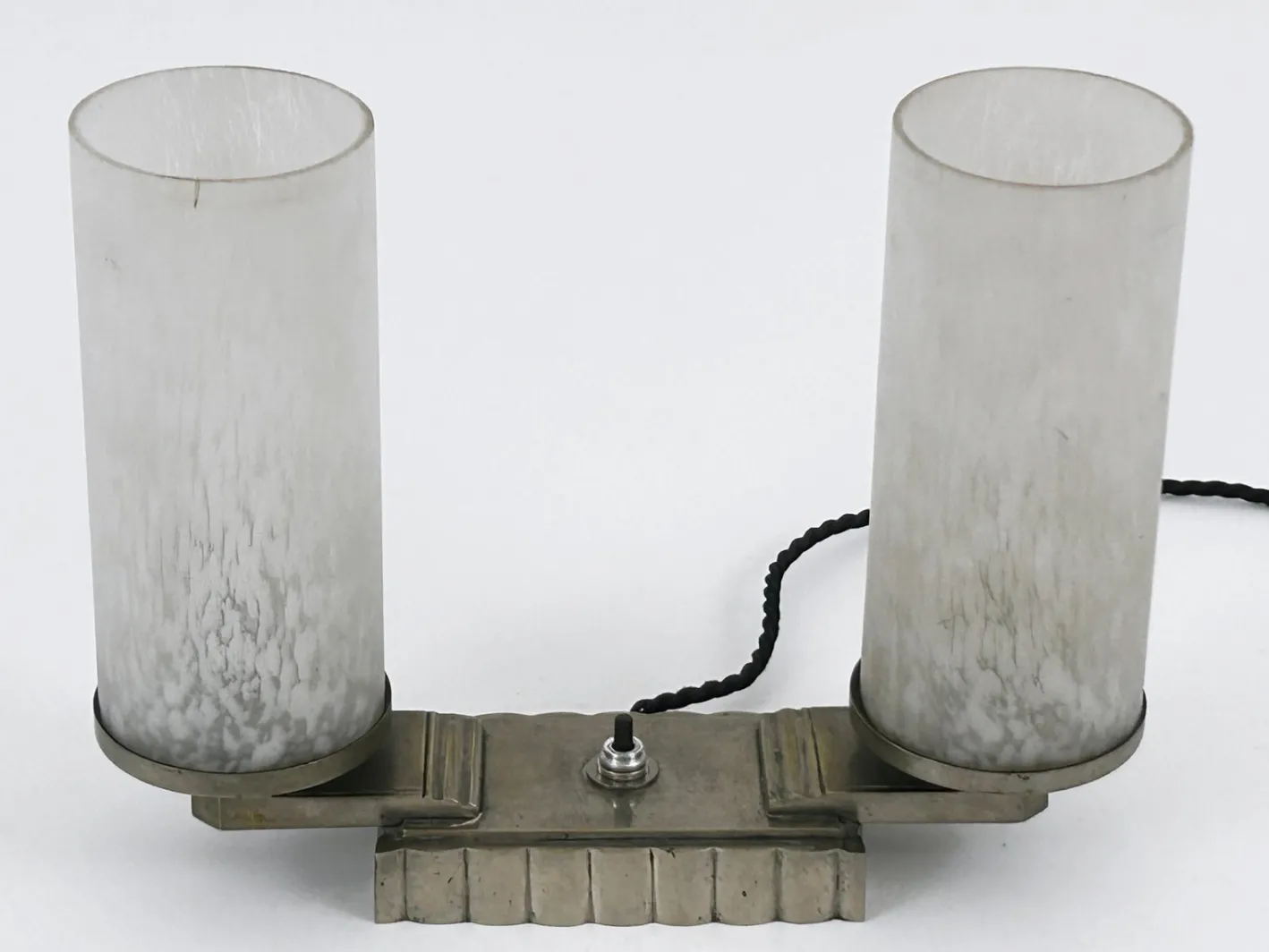 Französische Art Deco Tischlampe aus Messing & Glas, 1920er