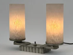 Französische Art Deco Tischlampe aus Messing & Glas, 1920er