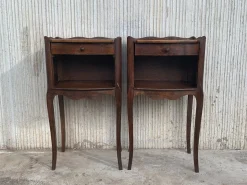 Französische Eichenholz Nachttische mit Schublade und offenem Regal, 1920er, 2er Set