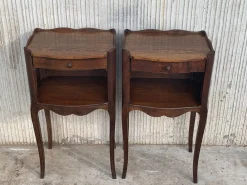 Französische Eichenholz Nachttische mit Schublade und offenem Regal, 1920er, 2er Set