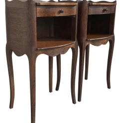 Französische Eichenholz Nachttische mit Schublade und offenem Regal, 1920er, 2er Set