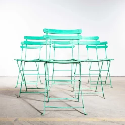 Französische erbsengrüne Outdoor Klappstühle, 1950er, 6er Set