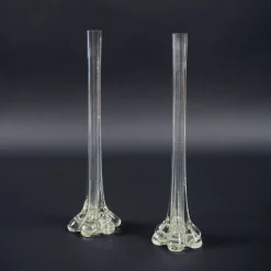 Französische Gladiolen Geriffelte Jugendstil Glasvasen, 1890er, 2er Set