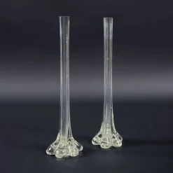 Französische Gladiolen Geriffelte Jugendstil Glasvasen, 1890er, 2er Set