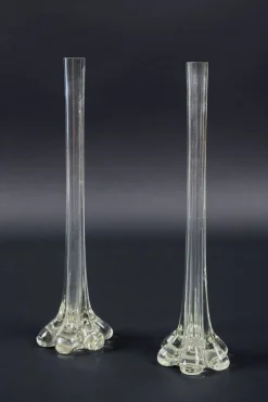 Französische Gladiolen Geriffelte Jugendstil Glasvasen, 1890er, 2er Set