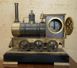 Französische Industrielokomotive mit beweglicher Uhr aus vergoldeter Bronze, 1895