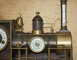 Französische Industrielokomotive mit beweglicher Uhr aus vergoldeter Bronze, 1895