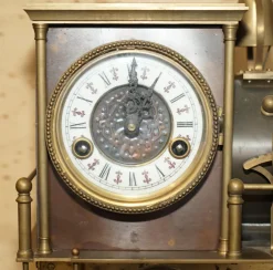 Französische Industrielokomotive mit beweglicher Uhr aus vergoldeter Bronze, 1895