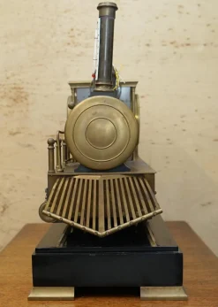 Französische Industrielokomotive mit beweglicher Uhr aus vergoldeter Bronze, 1895
