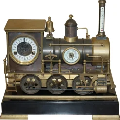 Französische Industrielokomotive mit beweglicher Uhr aus vergoldeter Bronze, 1895