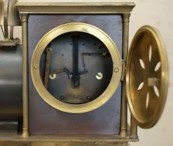 Französische Industrielokomotive mit beweglicher Uhr aus vergoldeter Bronze, 1895