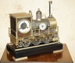 Französische Industrielokomotive mit beweglicher Uhr aus vergoldeter Bronze, 1895