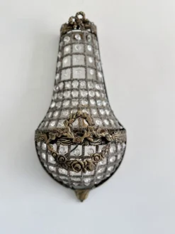 Französische Korb Wandleuchten aus Bronze & Kristallglas im Empire Stil, 1920er, 2er Set