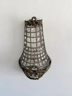 Französische Korb Wandleuchten aus Bronze & Kristallglas im Empire Stil, 1920er, 2er Set