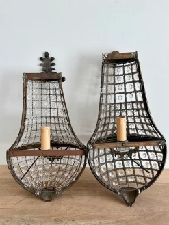 Französische Korb Wandleuchten aus Bronze & Kristallglas im Empire Stil, 1920er, 2er Set