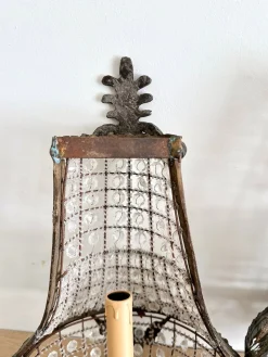 Französische Korb Wandleuchten aus Bronze & Kristallglas im Empire Stil, 1920er, 2er Set