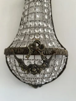 Französische Korb Wandleuchten aus Bronze & Kristallglas im Empire Stil, 1920er, 2er Set