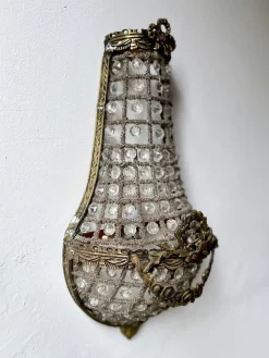 Französische Korb Wandleuchten aus Bronze & Kristallglas im Empire Stil, 1920er, 2er Set
