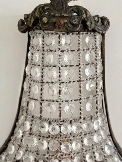 Französische Korb Wandleuchten aus Bronze & Kristallglas im Empire Stil, 1920er, 2er Set