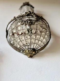 Französische Korb Wandleuchten aus Bronze & Kristallglas im Empire Stil, 1920er, 2er Set