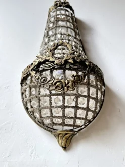 Französische Korb Wandleuchten aus Bronze & Kristallglas im Empire Stil, 1920er, 2er Set