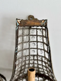 Französische Korb Wandleuchten aus Bronze & Kristallglas im Empire Stil, 1920er, 2er Set