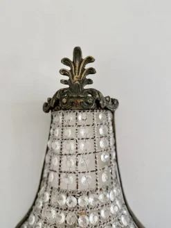 Französische Korb Wandleuchten aus Bronze & Kristallglas im Empire Stil, 1920er, 2er Set