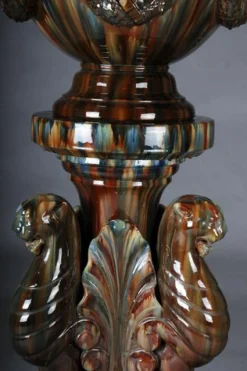 Französische Majolika Blumenvase von Clement Massier