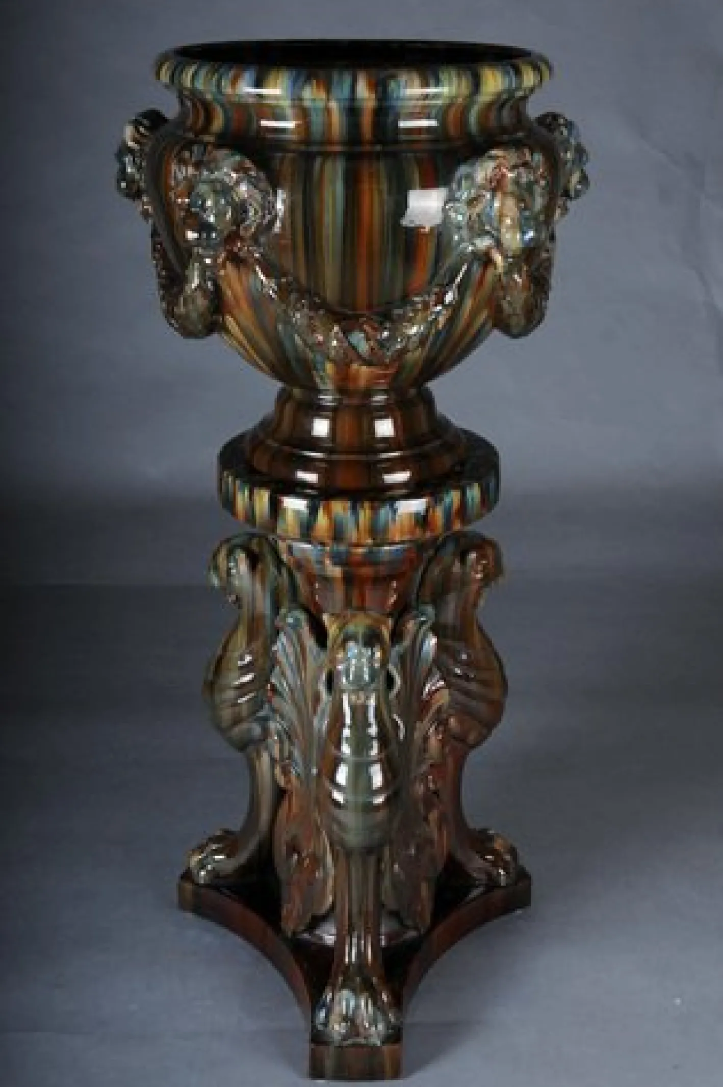 Französische Majolika Blumenvase von Clement Massier