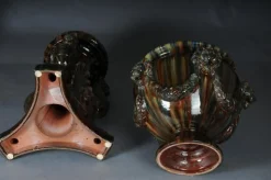 Französische Majolika Blumenvase von Clement Massier