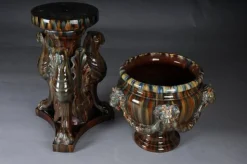 Französische Majolika Blumenvase von Clement Massier