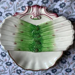 Französische Majolika Spargel Teller von Sarreguemines, 1900, 4er Set