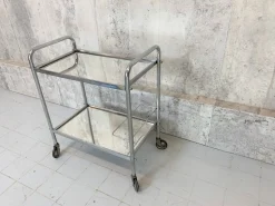 Französischer Chrom und Verspiegelter Mid-Century Servierwagen
