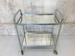 Französischer Chrom und Verspiegelter Mid-Century Servierwagen