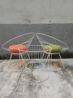 Französischer Eisen Hoop Garten Couchtisch & Stühle, 1950er-1960er, 3er Set
