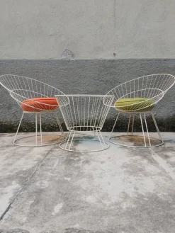 Französischer Eisen Hoop Garten Couchtisch & Stühle, 1950er-1960er, 3er Set