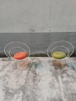Französischer Eisen Hoop Garten Couchtisch & Stühle, 1950er-1960er, 3er Set