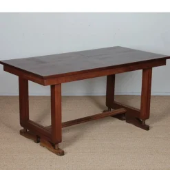 Französischer Esstisch aus Holz & Messing, 1940