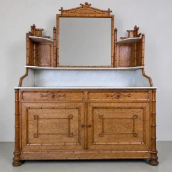 Französischer Frisiertisch aus Vogelaugenahorn & Marmor in Bambus-Optik, 1890