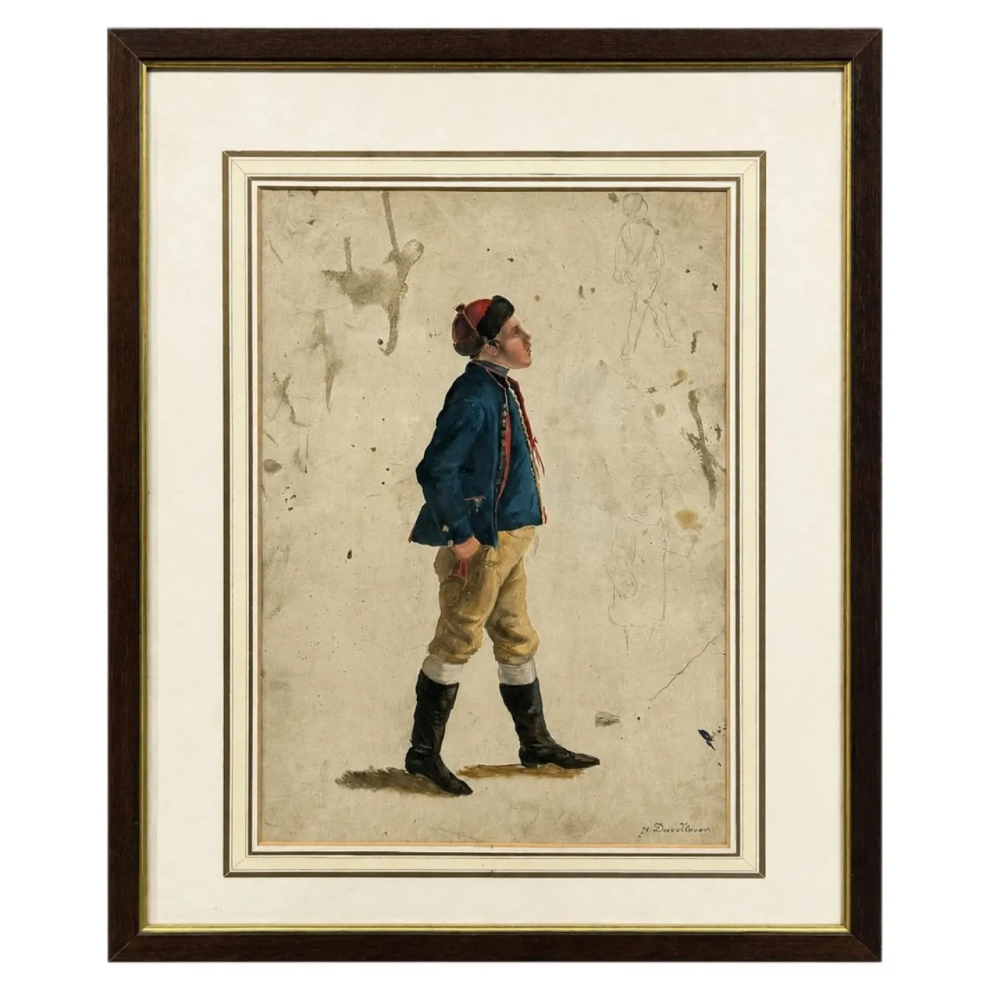 Französischer Künstler, Junger Soldat, 19. Jh., Aquarell, Gerahmt