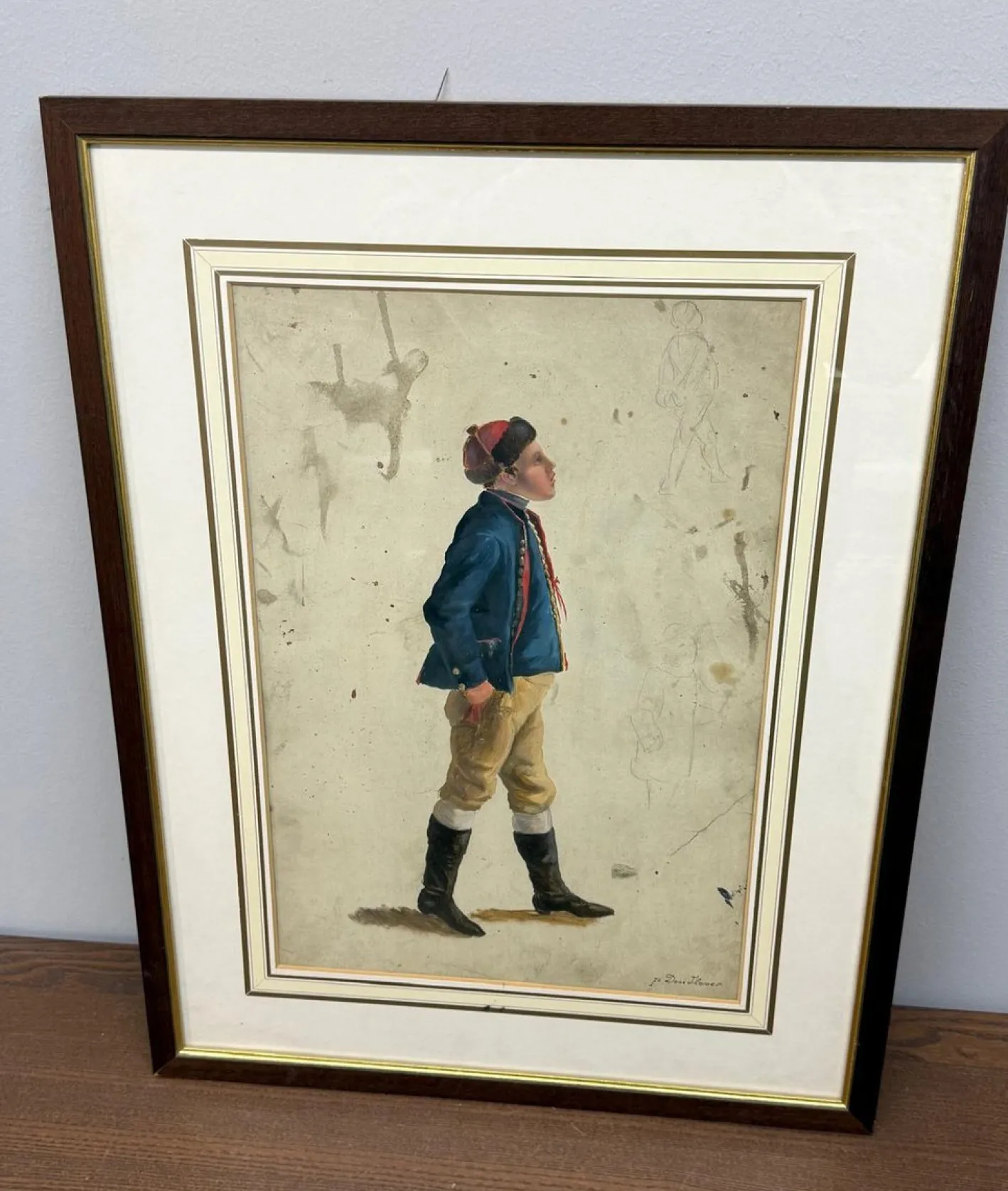 Französischer Künstler, Junger Soldat, 19. Jh., Aquarell, Gerahmt
