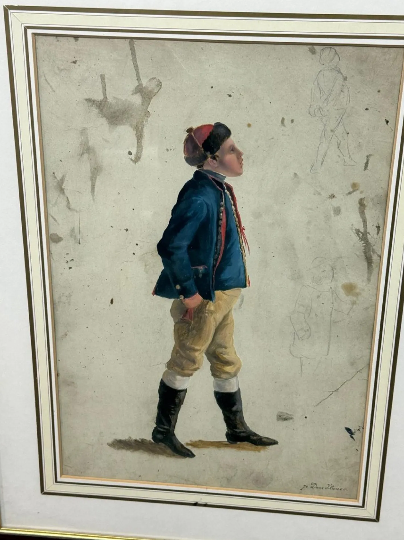 Französischer Künstler, Junger Soldat, 19. Jh., Aquarell, Gerahmt