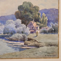 Französischer Künstler, Landschaft in Blau, 1980er, Aquarell