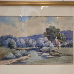 Französischer Künstler, Landschaft in Blau, 1980er, Aquarell