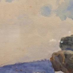 Französischer Künstler, Landschaft in Blau, 1980er, Aquarell