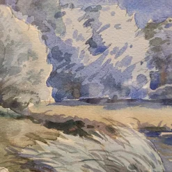 Französischer Künstler, Landschaft in Blau, 1980er, Aquarell
