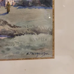 Französischer Künstler, Landschaft in Blau, 1980er, Aquarell
