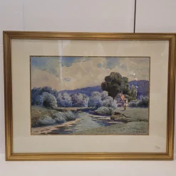 Französischer Künstler, Landschaft in Blau, 1980er, Aquarell