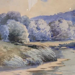 Französischer Künstler, Landschaft in Blau, 1980er, Aquarell