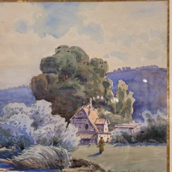 Französischer Künstler, Landschaft in Blau, 1980er, Aquarell